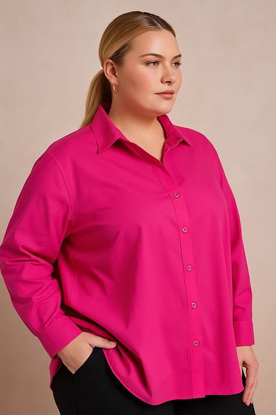 Patika Women's Plus Size Comfortable Shirt - Fuchsia