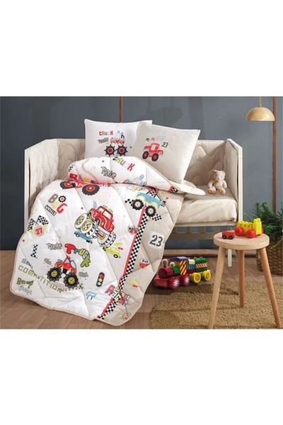 Clasy Ranforce 100% Cotton Baby Quilt Truck Beige V1