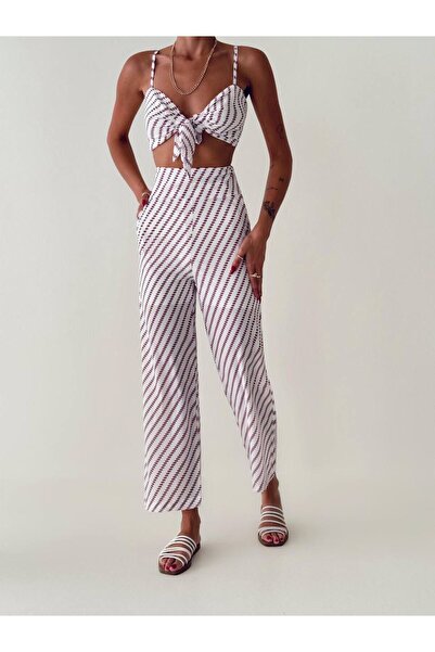 dibcollectionn White Pink Detailed Front Tie Bustier Suit