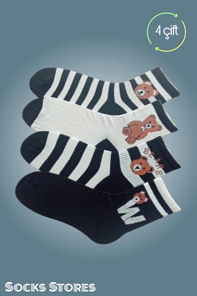 Esinti 4 Pairs of Women's and Men's Cotton Patterned Socks – College & Sneaker Matching Colorful Socks