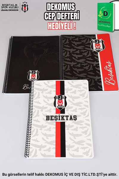 Beşiktaş „dekomus Pocket Notebook Gifted” Licențiat „singur” Spiral Check A4 Copertă din carton 72 de coli D