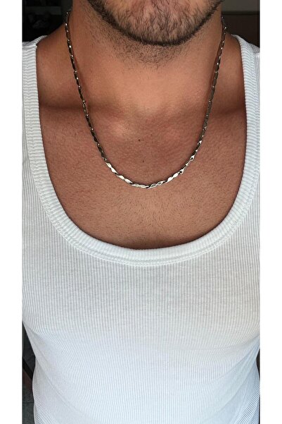 ZEYM قلادة سلسلة فولاذية هندسية ملتوية باللون الفضي – للجنسين