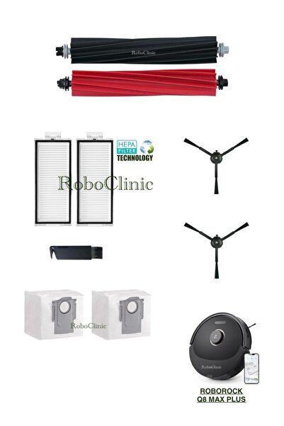 Roboclinic Sac de praf compatibil cu aspiratorul robot Roborock Q8 Max Plus, perie, set de filtre Hepa-9 piese