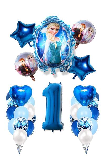 Disney Frozen Frozen Elsa Mavi Pullu Şeffaf Balon Rakam Balon Kalp Yıldız Folyo Balonlu Karlar Kraliçesi Konsepti