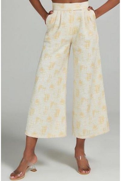 MAABMODA Yellow Cream Linen Short Leg Palazzo Trousers