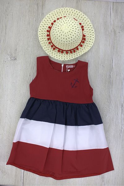EYMİRGİYİM Summer Stoned Girl's Baby Dress with Straw Hat 2 Years, 3 Years, 4 Years, 5 Years