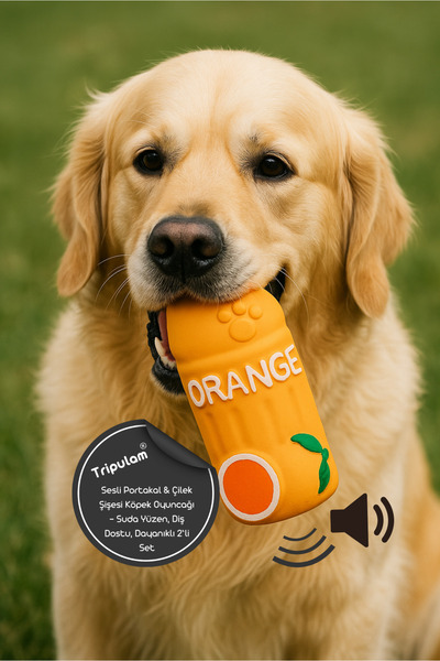 TRİPULAM Sesli Portakal & Çilek Şişesi Öten Köpek Oyuncağı – Diş Dostu, Dayanıklı 2’li Set