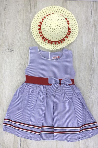 EYMİRGİYİM Straw Hat Summer Bow Girl's Baby Dress 2 Years Old, Age 4, Age, 5 Years Old