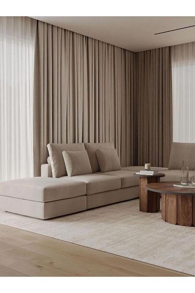 Karasi Karesi Yiğit Curtain Beige Color Ekstrafor Gathered Island Background Curtain