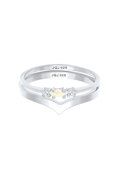 ELLI Inel de damă Marquise în formă de V Basic cu opal sintetic și cristale de zirconiu din argint 925