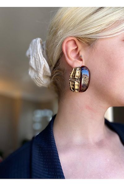 MIRADA JEWELRY أقراط كبيرة من الذهب البني العتيق