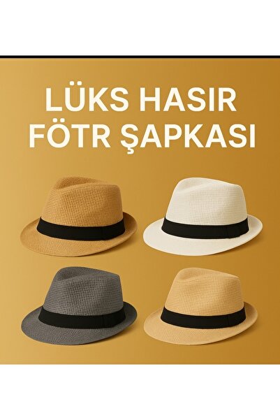 Avantaj Kapıda Premium Fedora Straw Hat – Adult Unisex, Black Stripe, Classic Summer Style