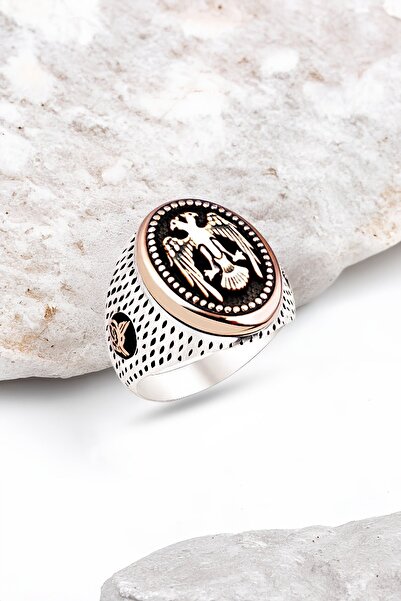 Silverplus Gümüş Selçuklu Kartalı ve Osmanlı Tuğralı Motifli Erkek Yüzük