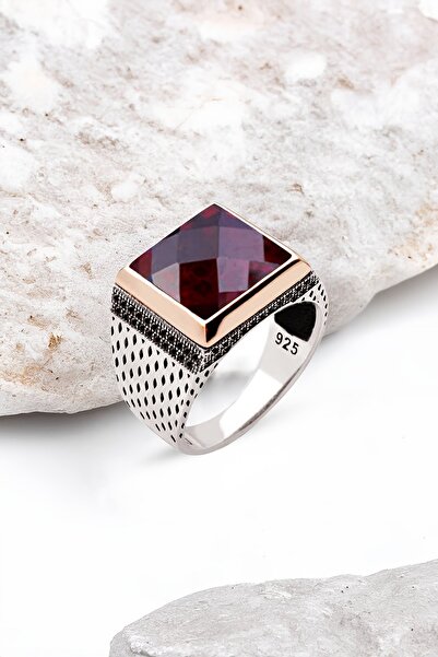 Silverplus Gümüş Ametist Taşlı Zirkon Süslemeli Kare Erkek Yüzük