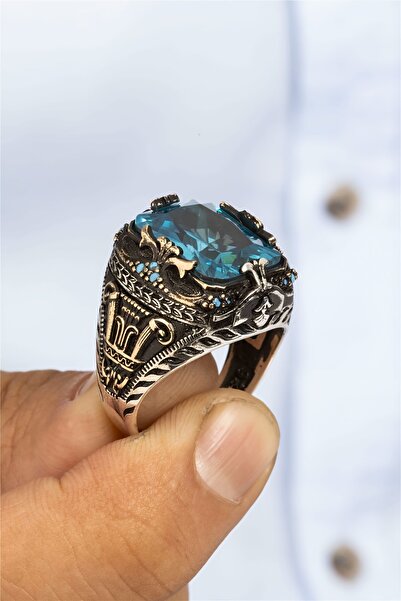 Silverplus Aqua ve Turkuaz Taşlı Gümüş Erkek Yüzük