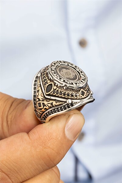 Silverplus Özel Koleksiyon Hz. Süleyman Mührü Motifli Gümüş Erkek Yüzük