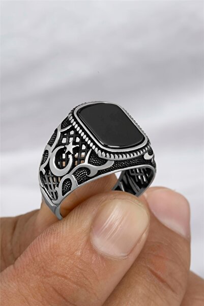 Silverplus Ay Yıldız Motifli Gümüş Erkek Yüzük