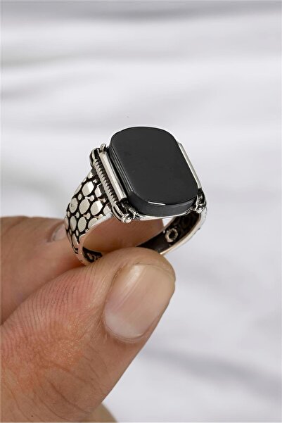 Silverplus Oniks Taşlı Petek Model Gümüş Erkek Yüzük