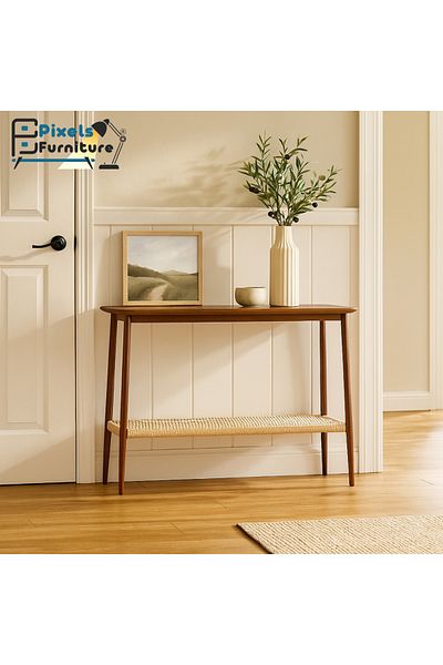 PixelsFurniture Pixel Furniture Console Table, Entryway with Wood Top and Metal Ends, Versatile