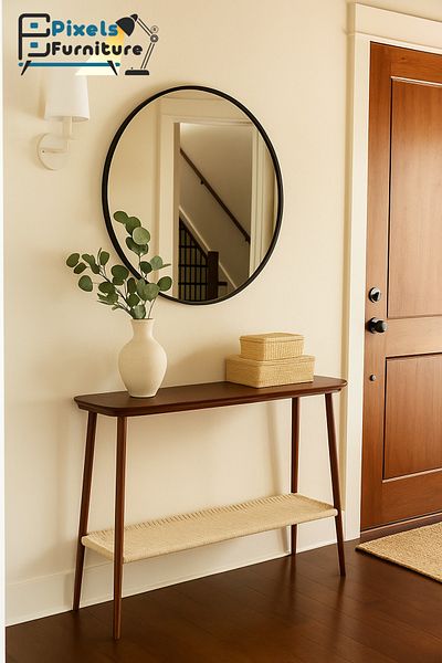 PixelsFurniture Pixel Furniture Console Table, Entryway with Wood Top and Metal Ends, Versatile