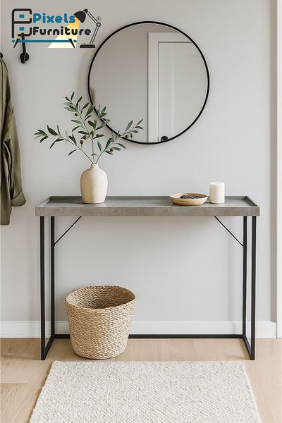 PixelsFurniture Pixel Furniture Console Table, Entryway with Wood Top and Metal Ends, Versatile