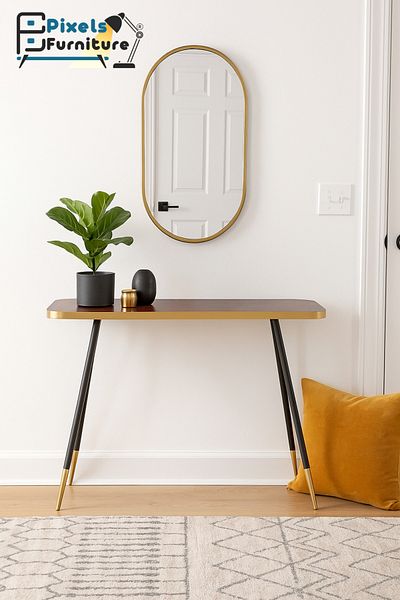 PixelsFurniture Pixel Furniture Console Table, Entryway with Wood Top and Metal Ends, Versatile
