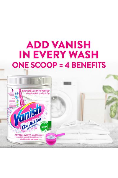 Vanish Stain Remover Oxi Action Powder Crystal White 450 G Brightening & Tough Stain Removal For Whites