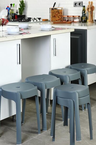 İronika Kaymaz Ayaklı Dekoratif İç İçe Geçebilen Plastik Tabure Mutfak Bahçe ...