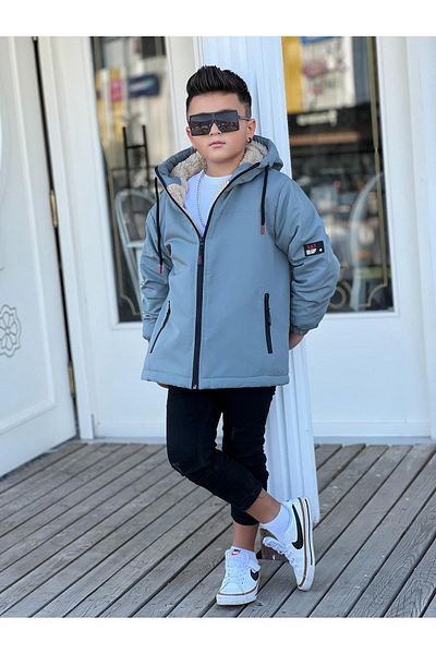 Pina Kids Boy's Hooded Fur Coat Km3050