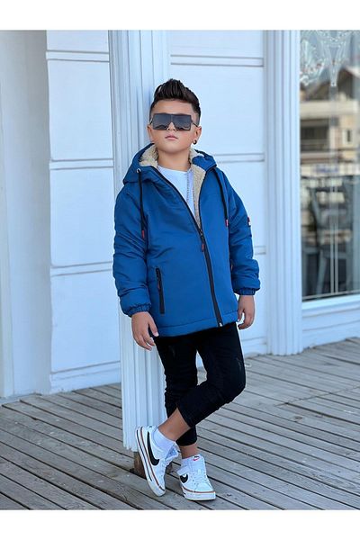Pina Kids Boy's Hooded Fur Coat Km3050