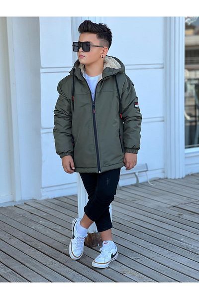 Zaziko Kids Boy's Hooded Fur Coat Km3050