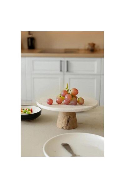 Akayev Travertine 28 cm Wooden Conical Leg Round Presentation Plate