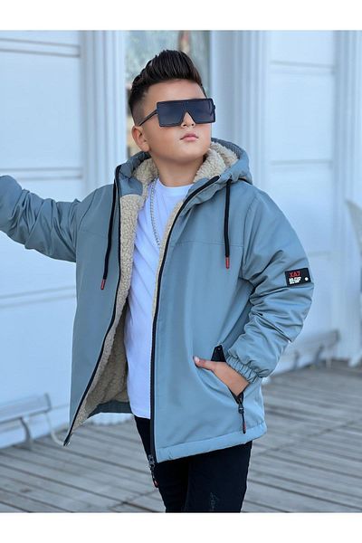 Pina Kids Boy's Hooded Fur Coat Km3050