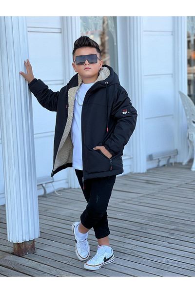 Pina Kids Boy's Hooded Fur Coat Km3050