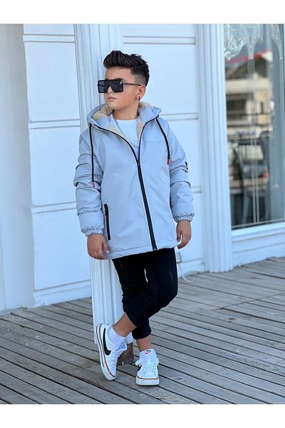 Zaziko Kids Boy's Hooded Fur Coat Km3050