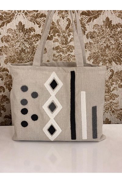 Mustgross Beach & Daily Use Punch Zippered Linen Bag 1 Piece 42X34Cm Hanger 26cm