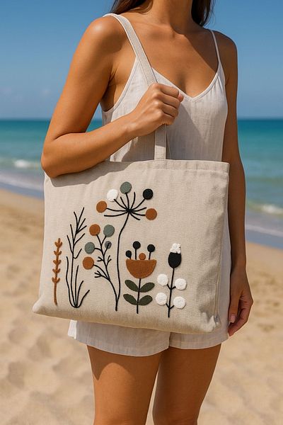 Mustgross Beach & Daily Use Punch Zippered Linen Bag 1 Piece 42X34Cm Hanger 26cm