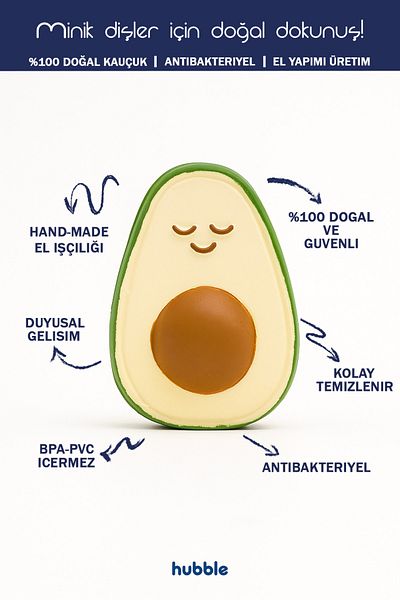 Hubble Baby Teether and Toy - Avocado Shaped Teether (100% Natural Rubber)