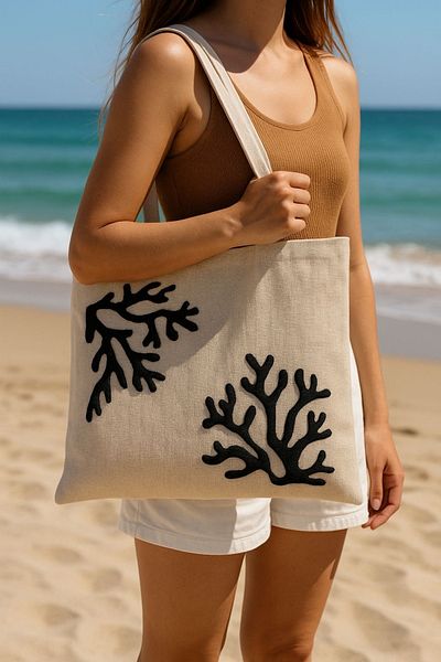 Mustgross Beach & Daily Use Punch Zippered Linen Bag 1 Piece 42X34Cm Hanger 26cm