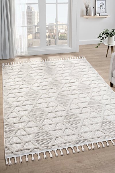 Eliz Home Modern Dokuma Saçaklı Bukleli Halı Yolluk Oturma Odası Salon Mutfak...