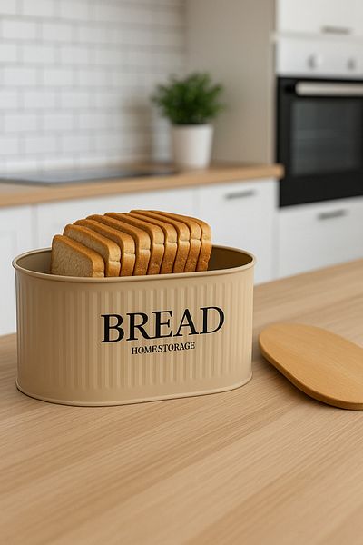 hemlife Metal Bread Bowl with Wooden Lid, Bread Box Brown