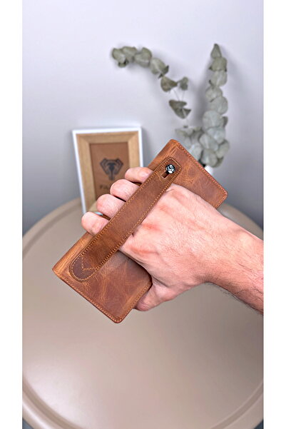 Fil Deri With Phone Compartment - Genuine Leather Wallet - with Magnet and Hand Tape - Large Portfolio 2028