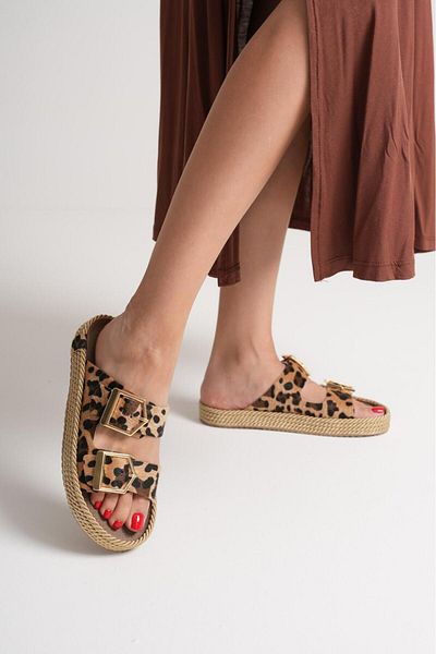 TOPUK Leopard Women's Rope Leather Powder Slippers