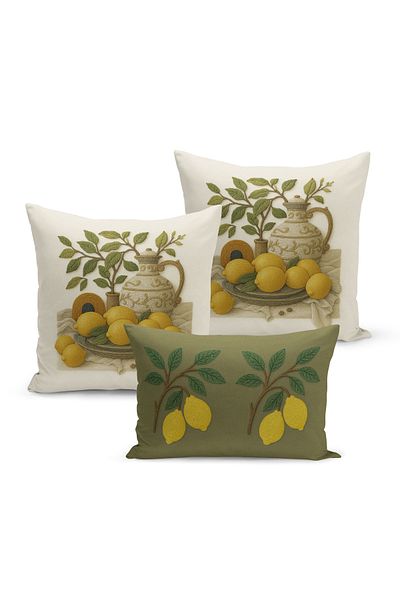 Bertille Home Set de 3 huse de pernă cu imprimare digitală pe două părți (aspect de broderie cu model de puncție)