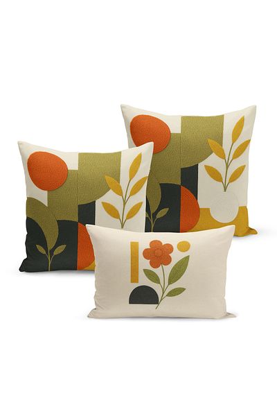 Bertille Home Set de 3 huse de pernă cu imprimare digitală pe două părți (aspect de broderie cu model de puncție)