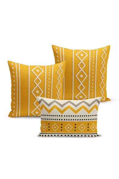 Bertille Home Set de 3 huse de pernă cu imprimare digitală pe două părți (aspect de broderie cu model de puncție)