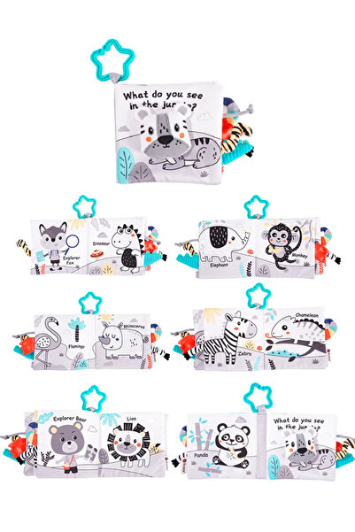 Jjovce Hışırtılı Bebek Kitabı 3D Montessori Yıkanabilir Bez Kitap Kaplan ve Arkadaşları Orman Hayvanları