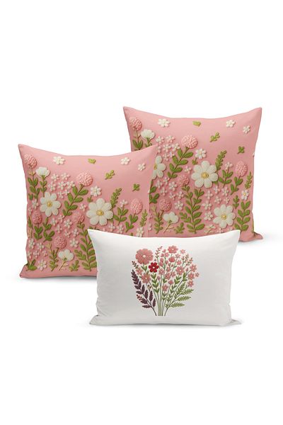 Bertille Home Set de 3 huse de pernă cu imprimare digitală pe două părți (aspect de broderie cu model de puncție)