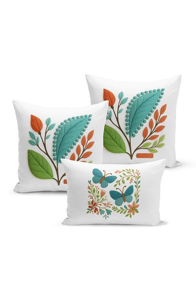 Bertille Home Set de 3 huse de pernă cu imprimare digitală pe două părți (aspect de broderie cu model de puncție)