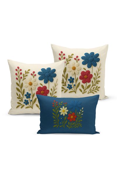 Bertille Home Set de 3 huse de pernă cu imprimare digitală pe două părți (aspect de broderie cu model de puncție)